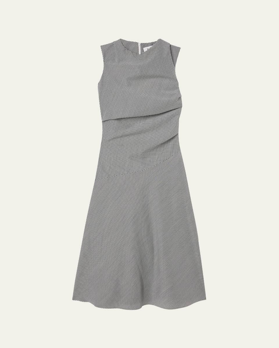Draped Micro-Check Maxi Dress